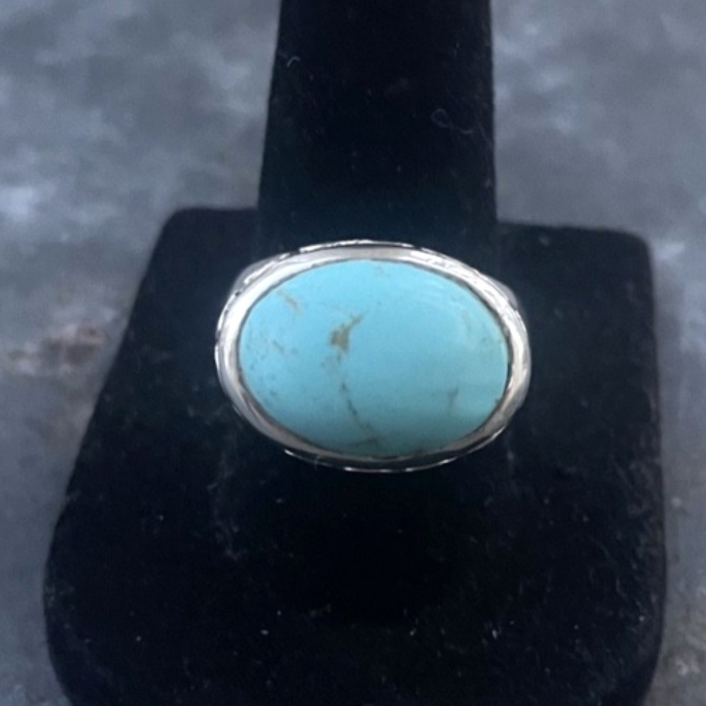 Sundance 925 Sterling Silver Turquoise Ring w. multicolor design Size 8
